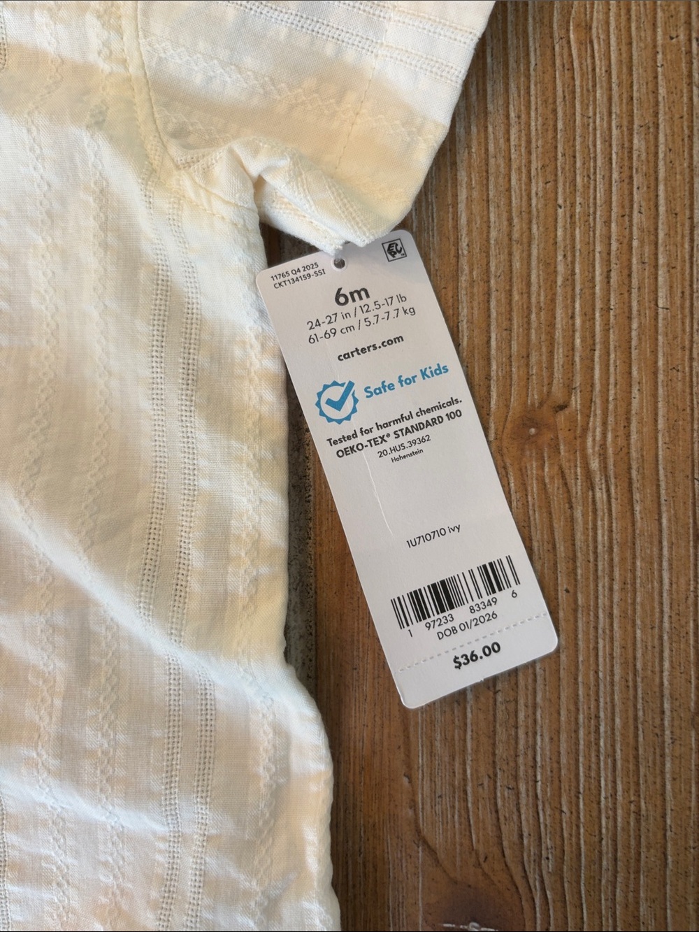 Carter's 6M White Baby Cotton Romper with Sun Hat - Picture 2 of 3